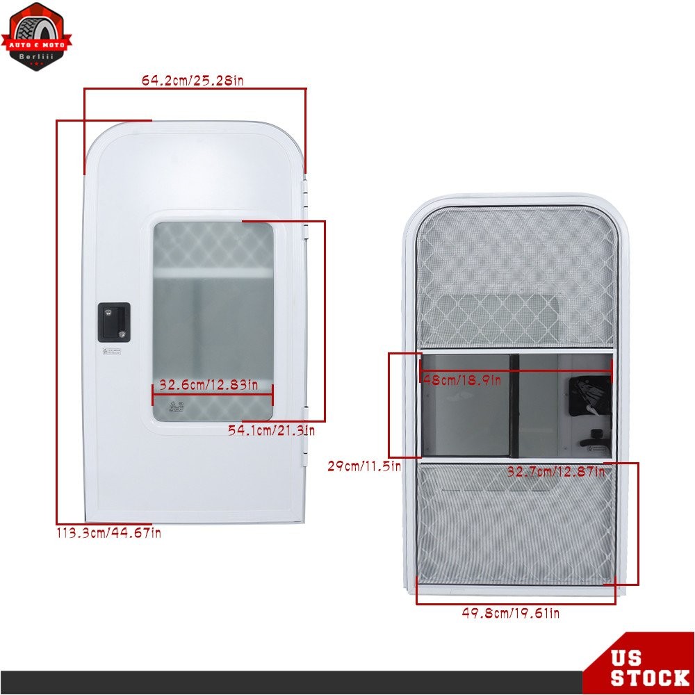 RV Camper Passenger/Driver Side Trailer Door 23″~28″×32″~44″ Entry Door W/ Lock
