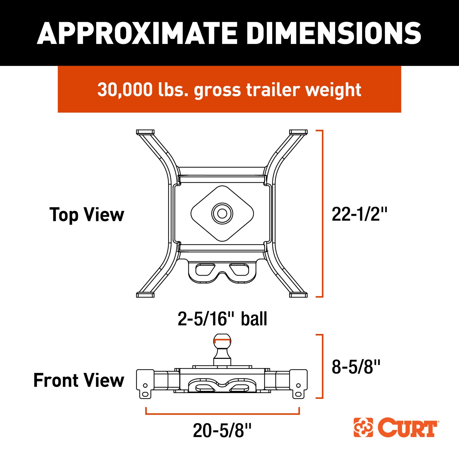 CURT 16090 Spyder 5th Wheel Rail Gooseneck Hitch W/ 2-5/16in Ball, 30K