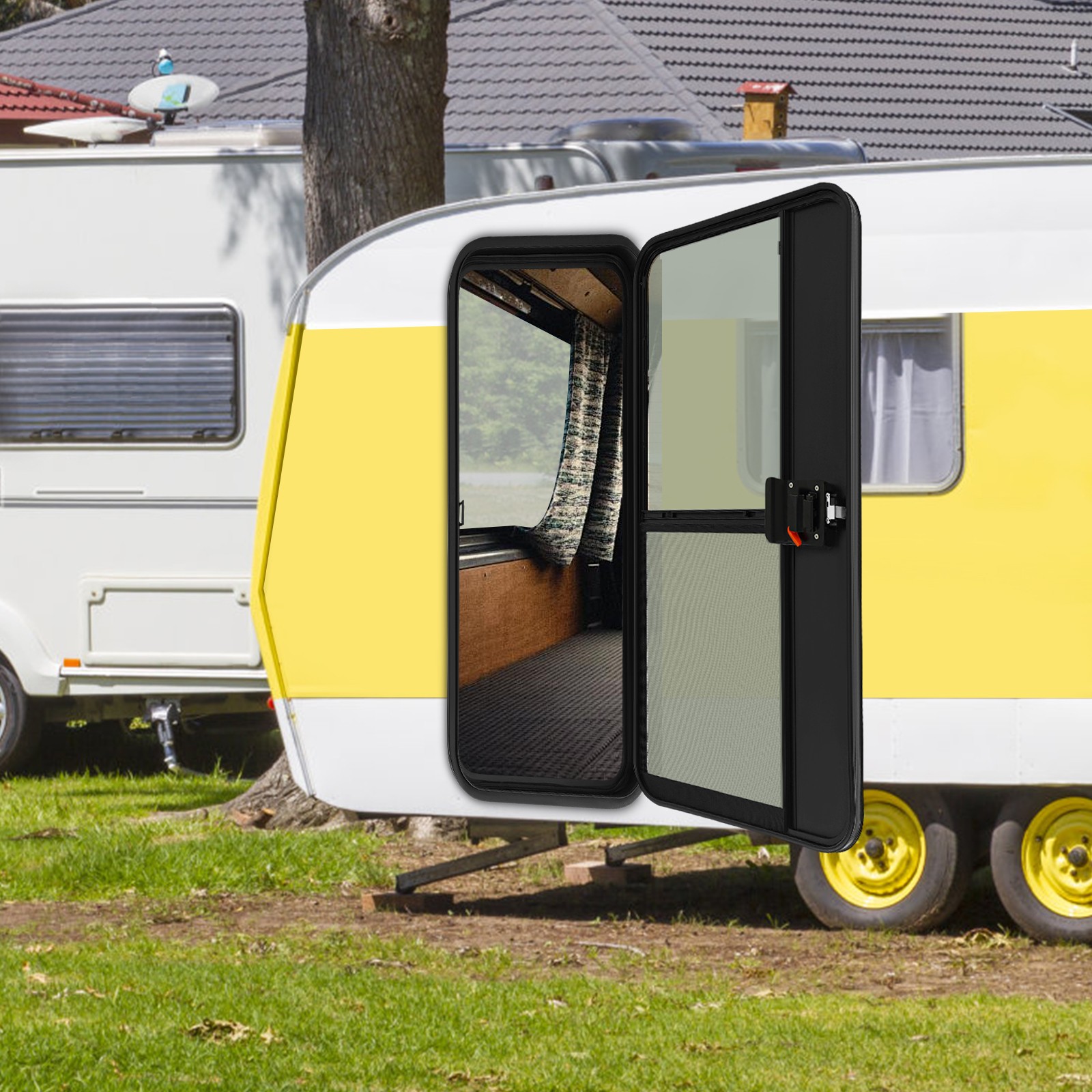 Black RV Camper Teardrop Trailer Entry Door for Right& Passenger Side W/ 4* Keys