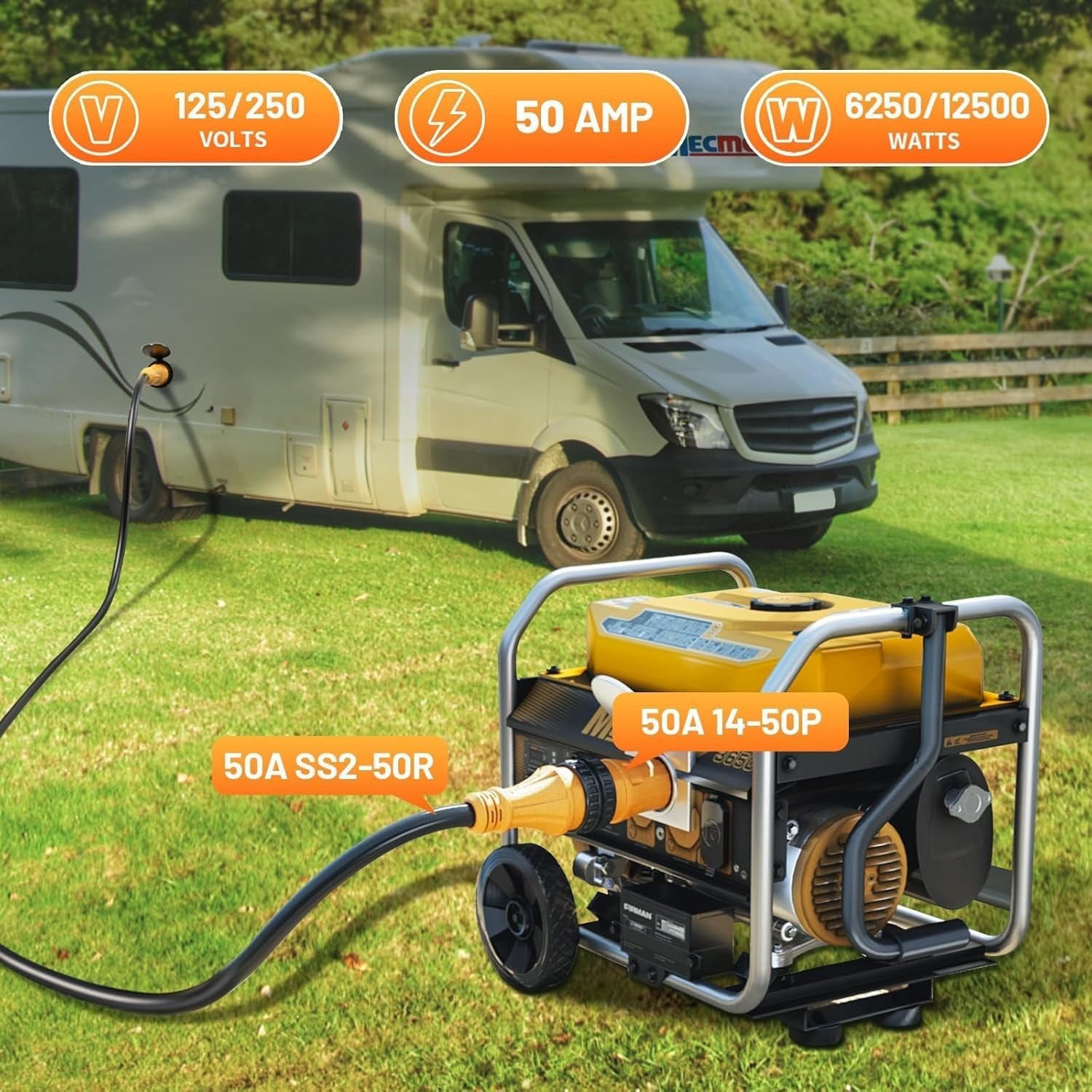 NEMA 14-50P to SS2-50R Twist Lock RV Generator Adapter, 50 Amp 14-50P RV Gene