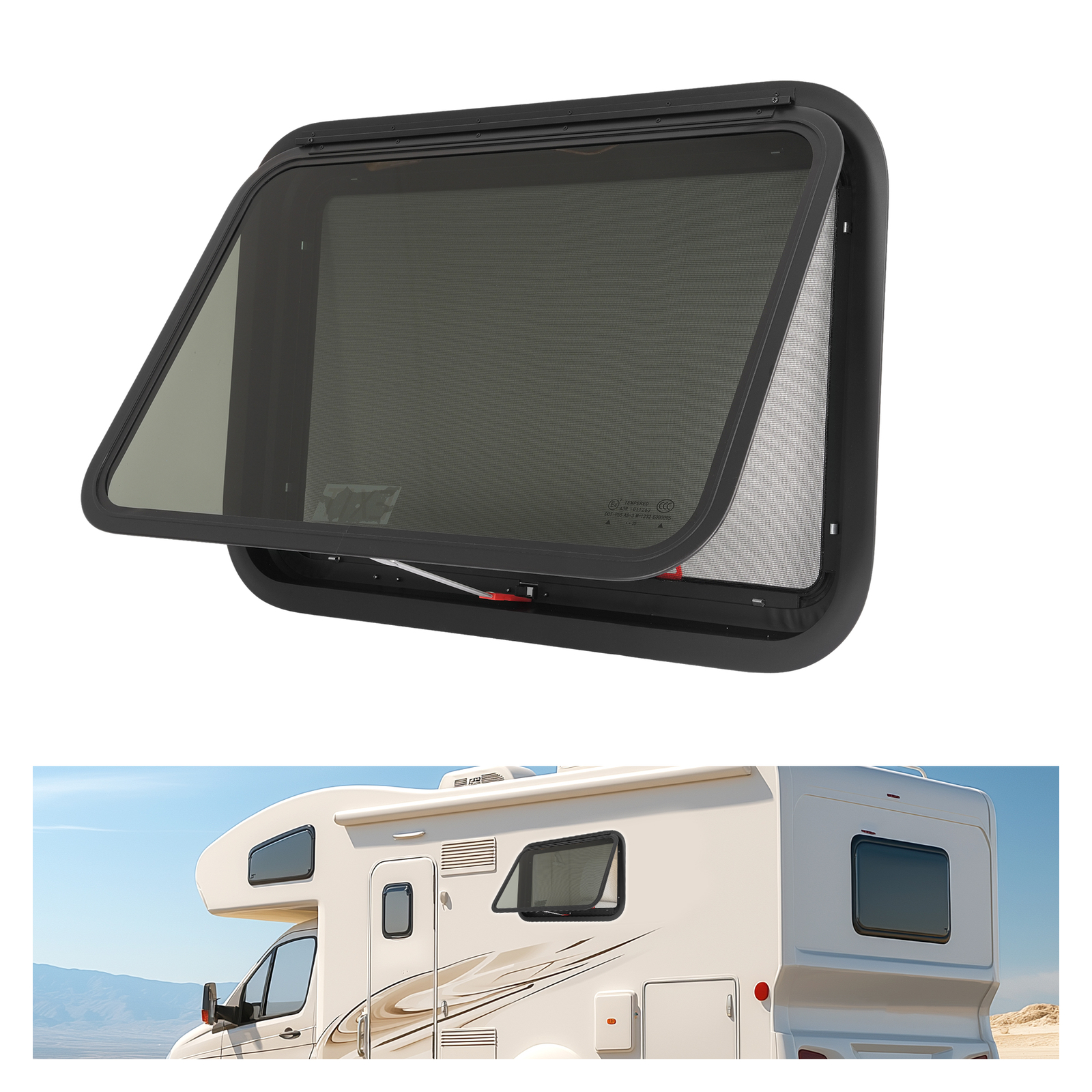 30″x20″ For RV Camper Window Emergency Push Out Tinted Glass Exit Window w/Trim