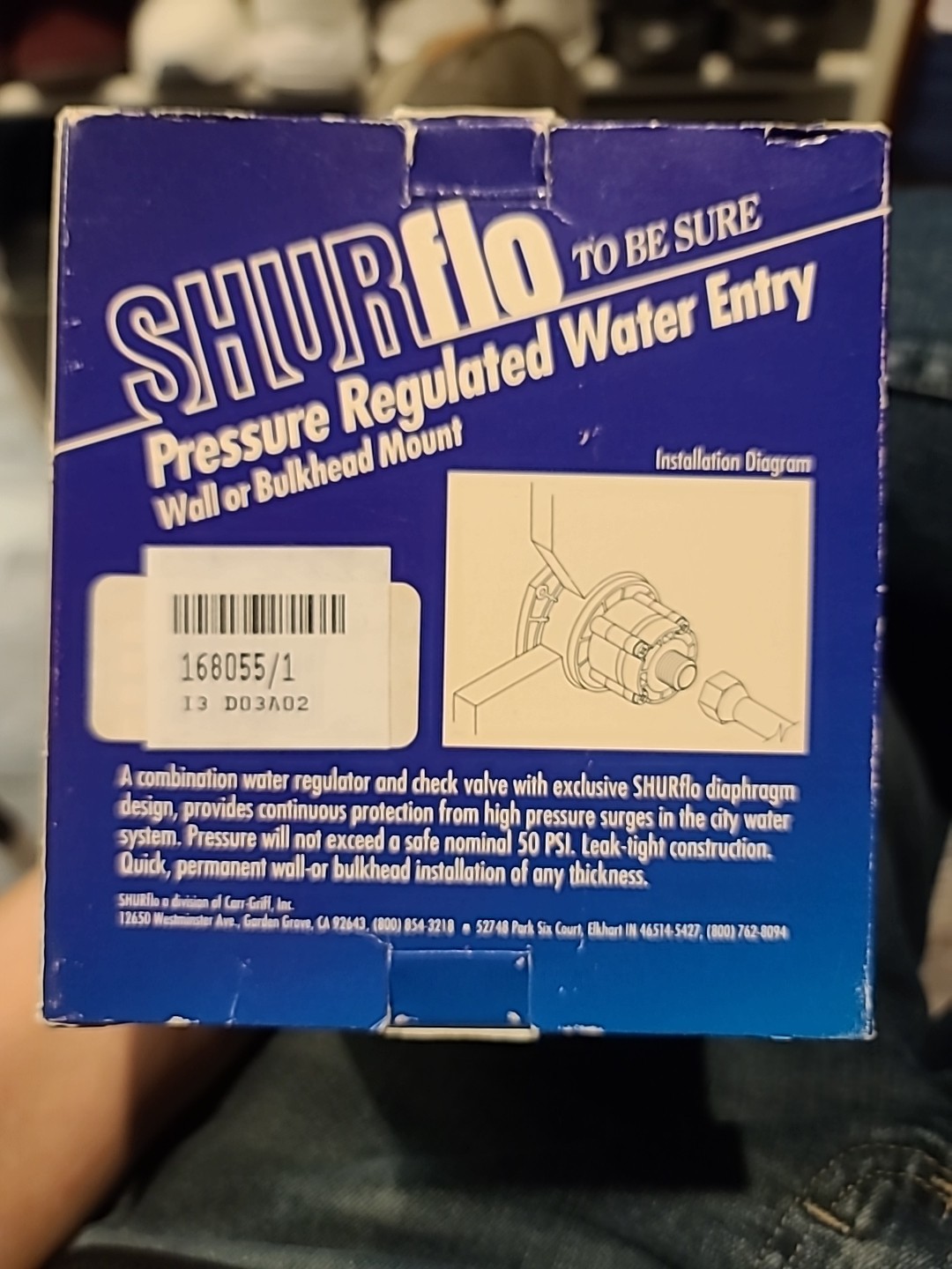 Shurflo Pressure Regulated Water Entry Model 183-039 In-line Version