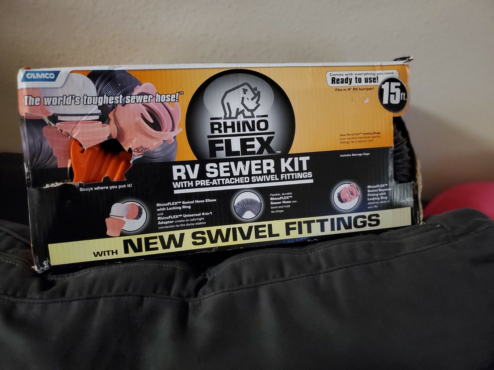 Camco RhinoFLEX 15ft RV Sewer Hose Kit, Includes Swivel Fitting and Translucent