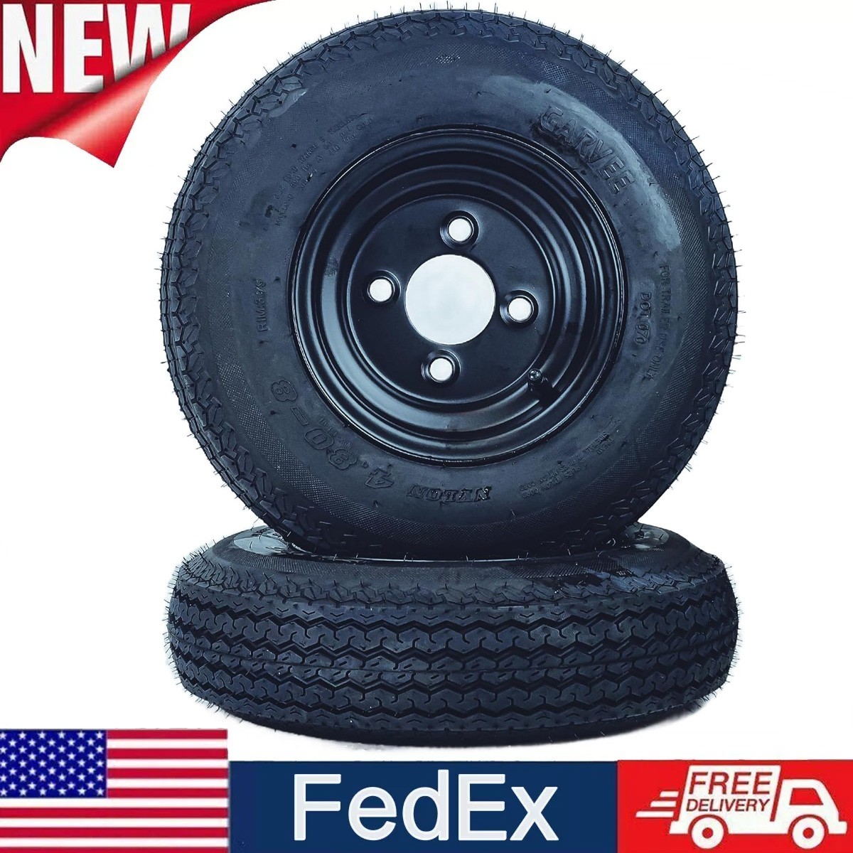 2 Pack Trailer Tire and Wheels 4.80-8 480-8 4.80×8 Trailer Tires Rims ,4 Lug 6PR