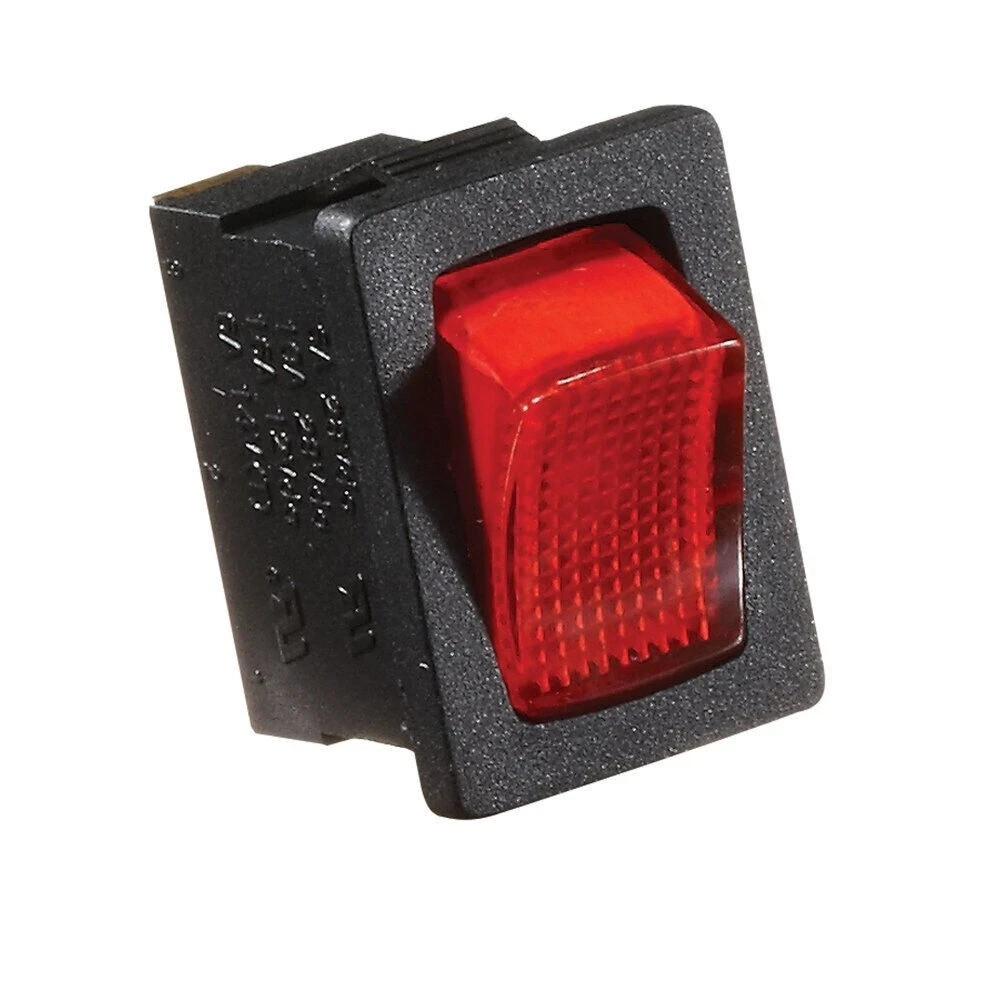 RV Designer S481 DC Rocker Switch 20 Amp – Black/Red, Illuminated On/Off