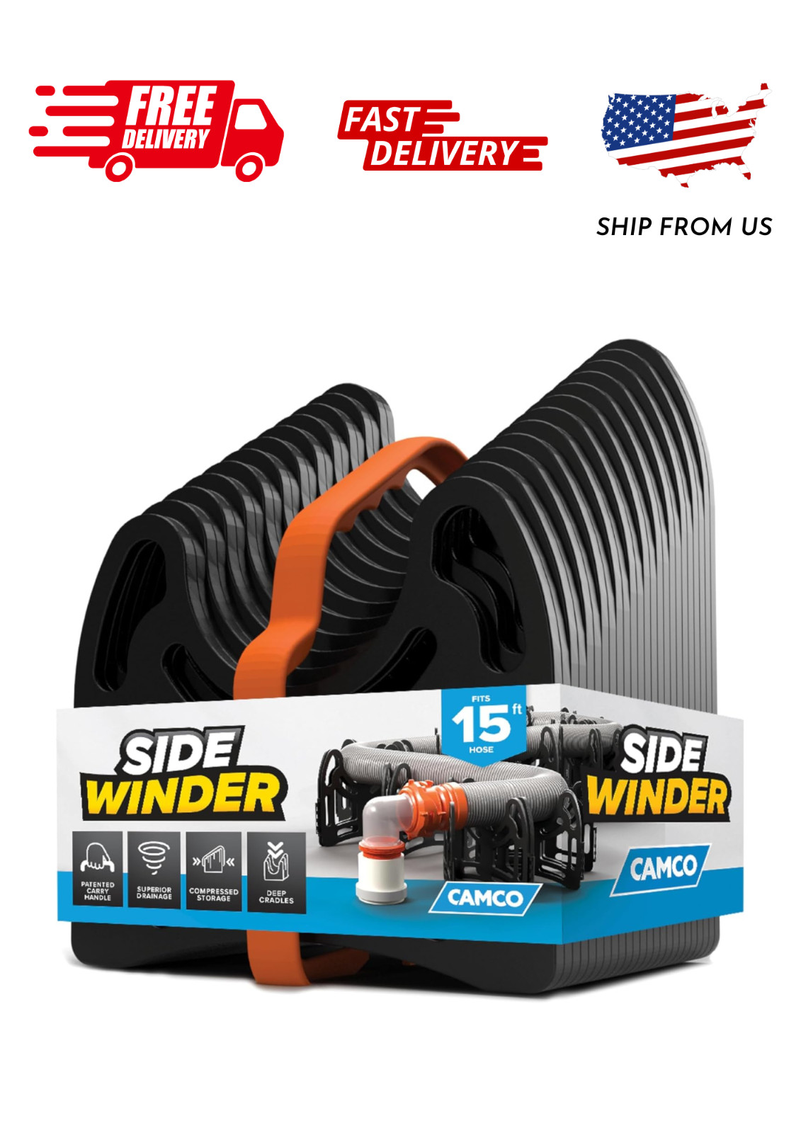 Camco Sidewinder Camper RV Sewer Hose Support – Plastic, Multicolor, 15-Foot (43