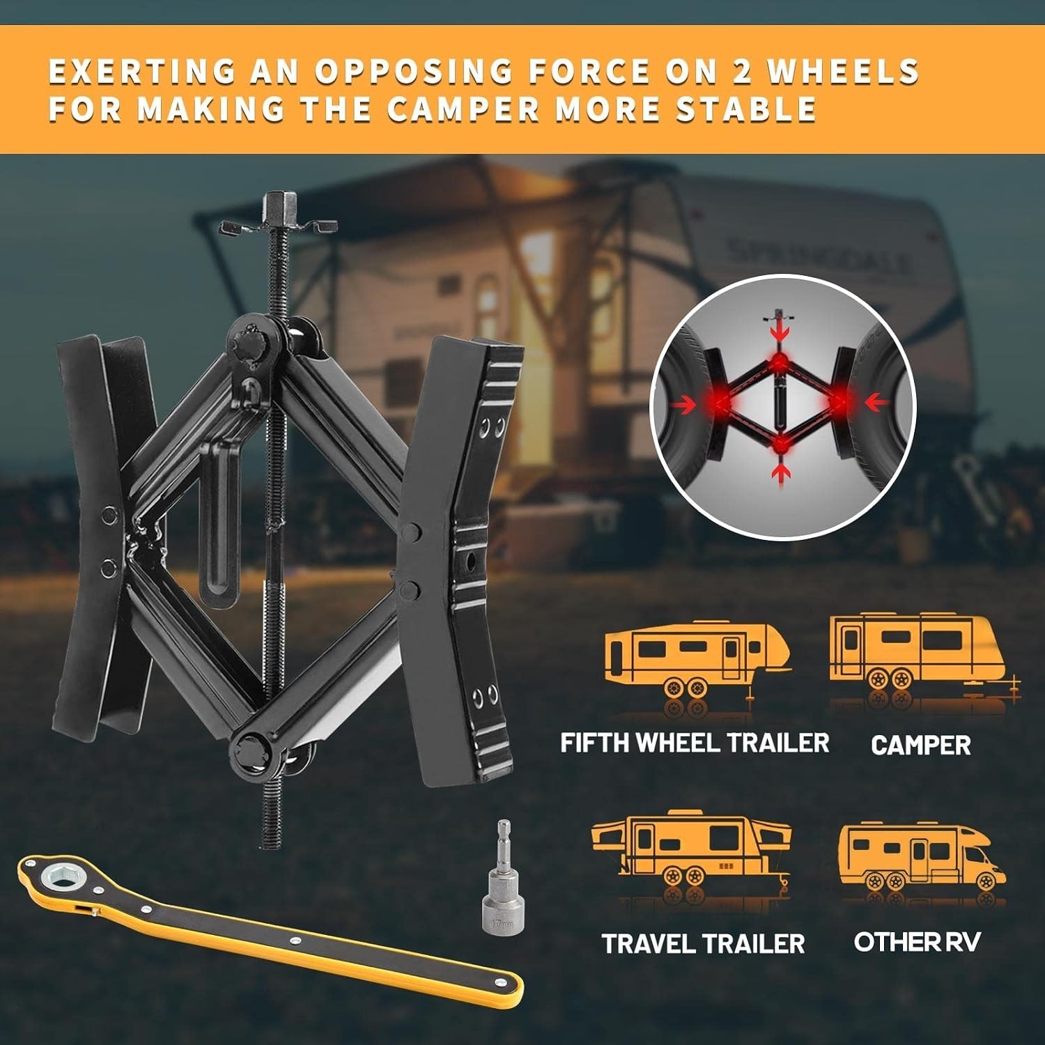Compact & Lightweight Wheel Chock Stabilizer Set for Travel Trailers & Trucks