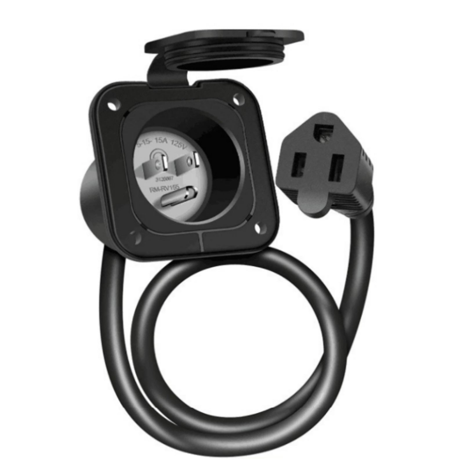 New 15 Amp 125V AC Power Inlet Port Plug with Integrated 18″ Extension Cord
