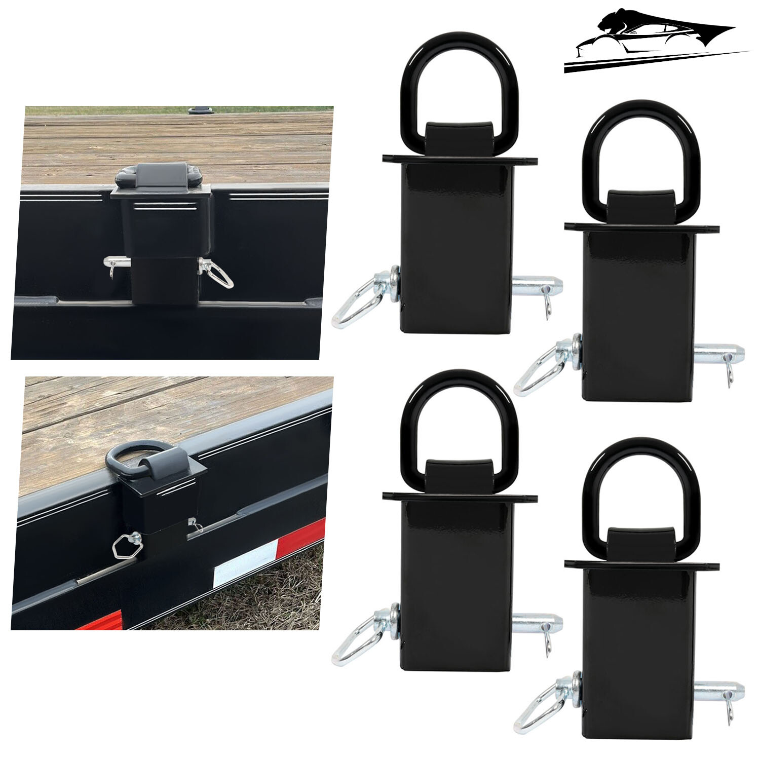 Universal 4-Heavy Duty 12,000 Lbs Removable D-Ring Stake Pocket Powder Coated