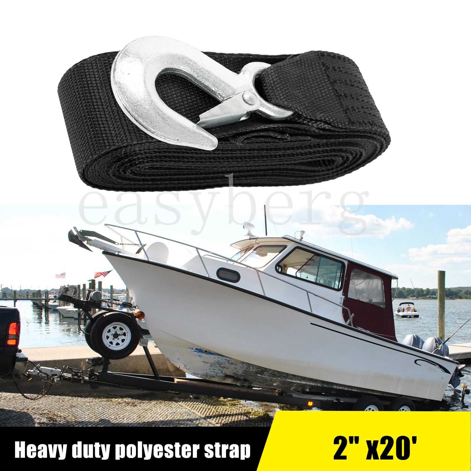Deluxe Boat Trailer Replacement Winch Strap 2″x20′ Safety Snap Hook 10000LBS Max