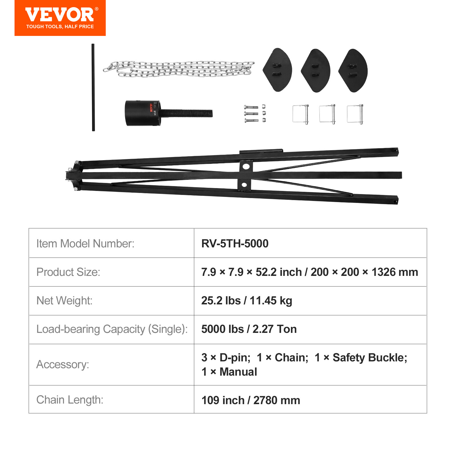 VEVOR Tripod 5th Wheel Stabilizer Jack 5000LBS Adjustable 35″ – 57″for RV Camper