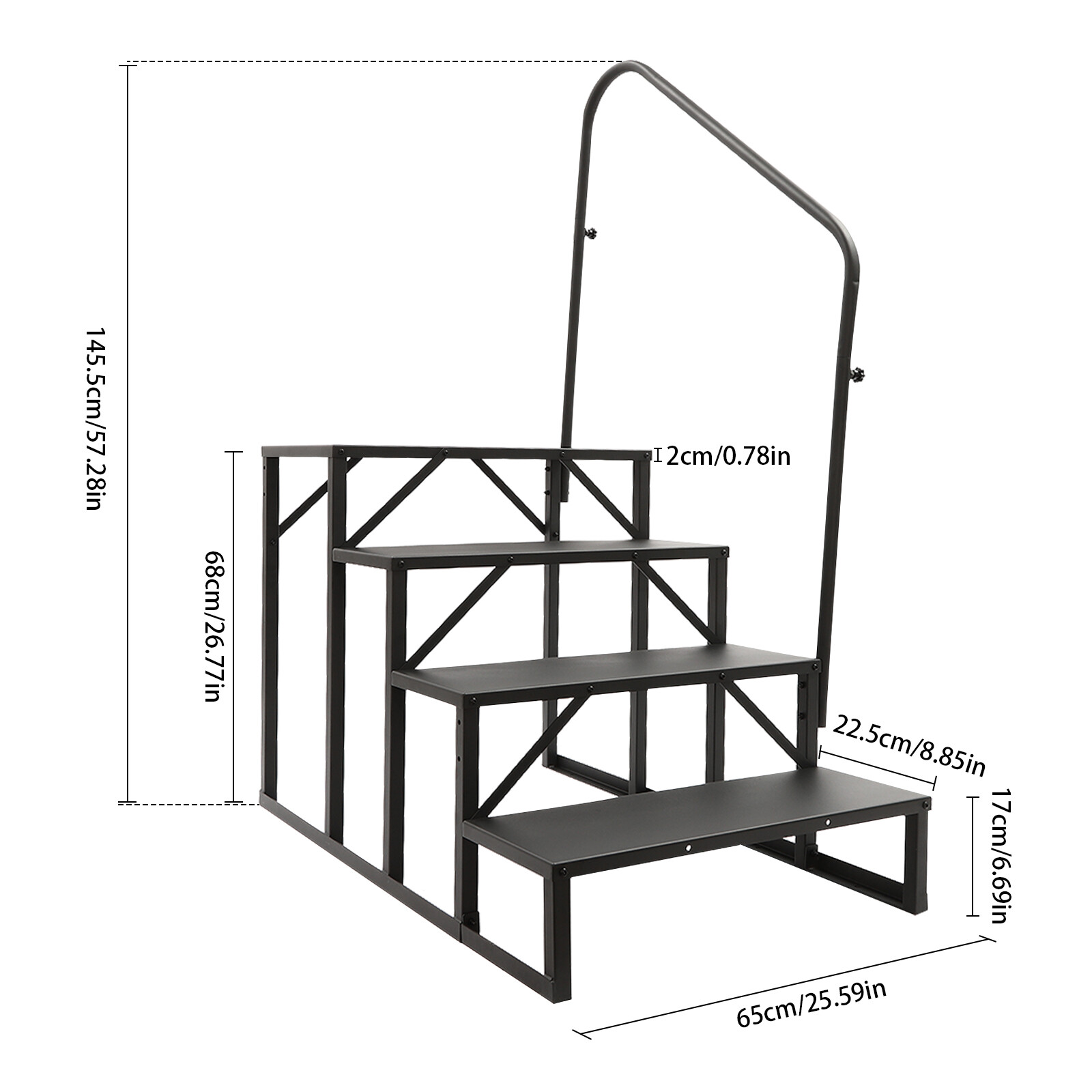 4 Steps Ladder RV Step w/ Handrails Mobile Home Stairs for Travel Trailer Camper