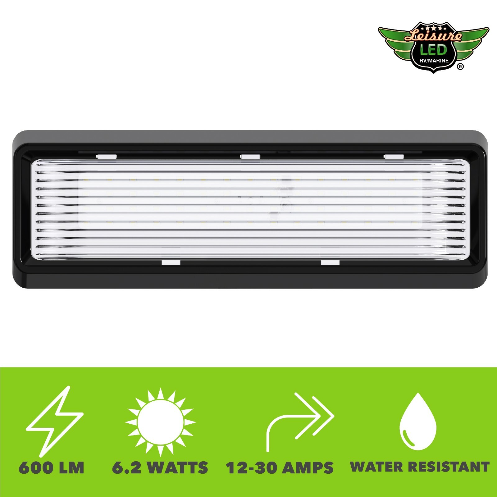 12” RV Marine XL LED Porch Light Black Clear Lens 650 Lumens Camper Trailer
