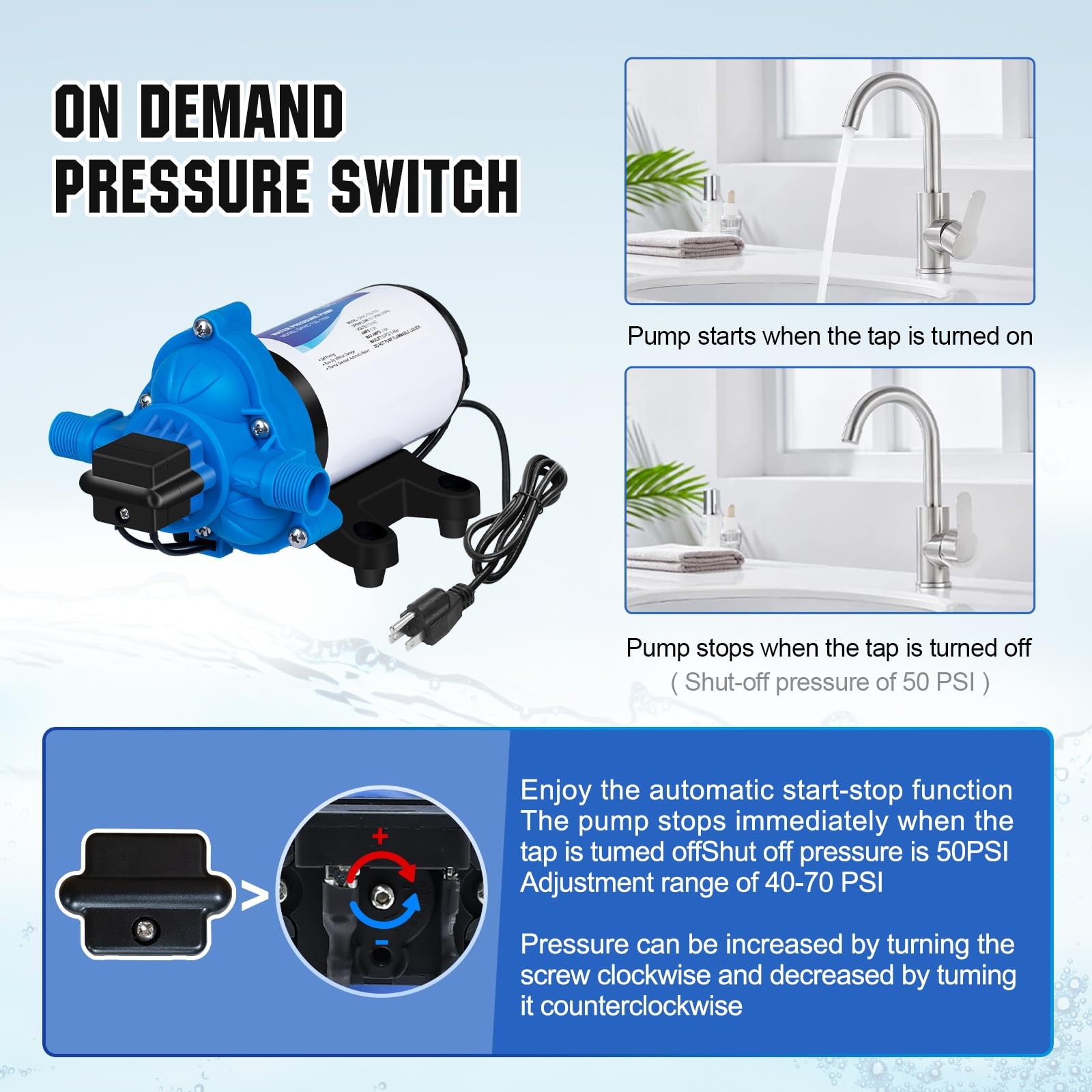 DC HOUSE 110V RV Camper Water Pressure Diaphragm 4 GPM 50 PSI, Blue