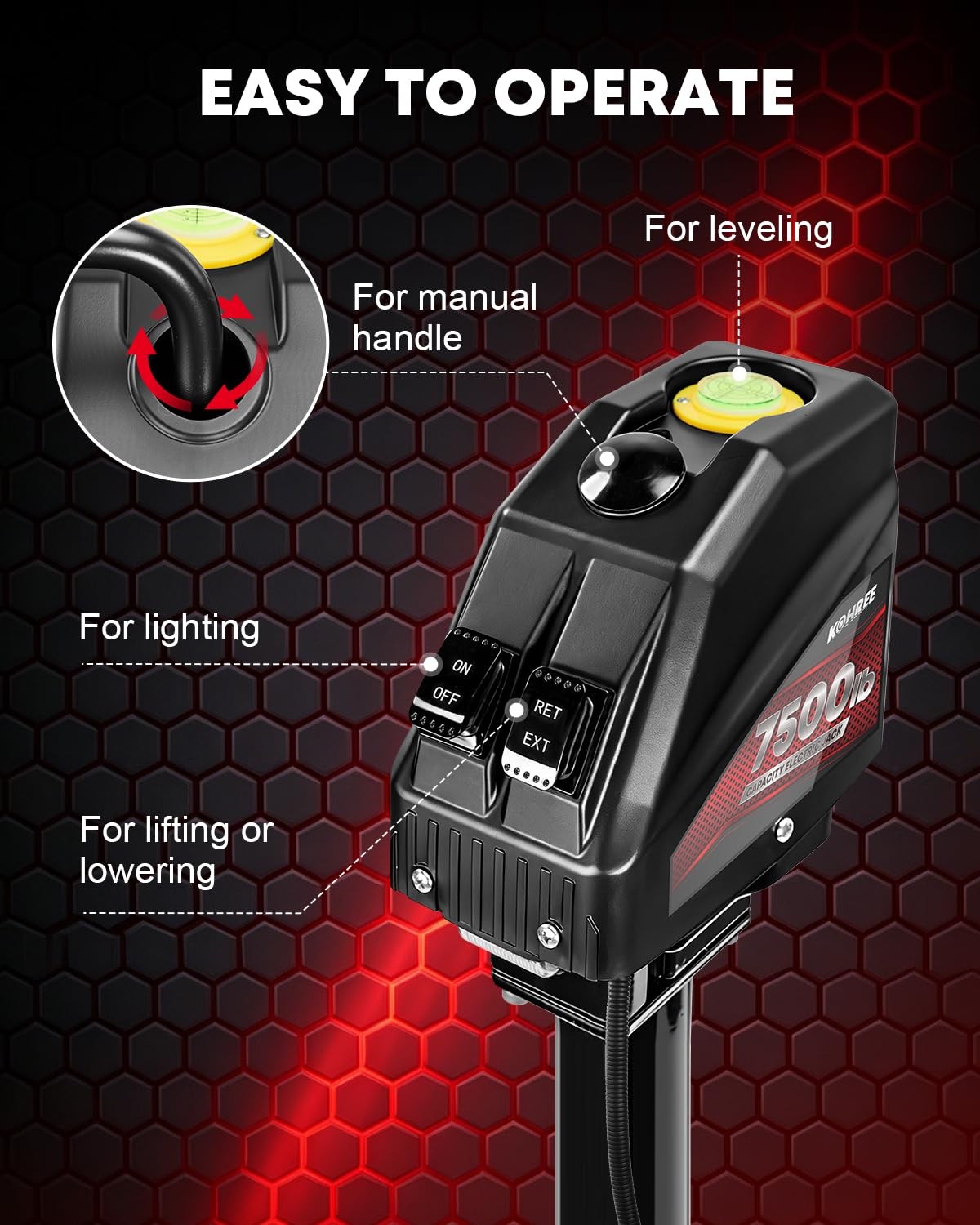Kohree 7500 lbs Electric Trailer Jack with 7 7500lbs 7 Way Plug, Black