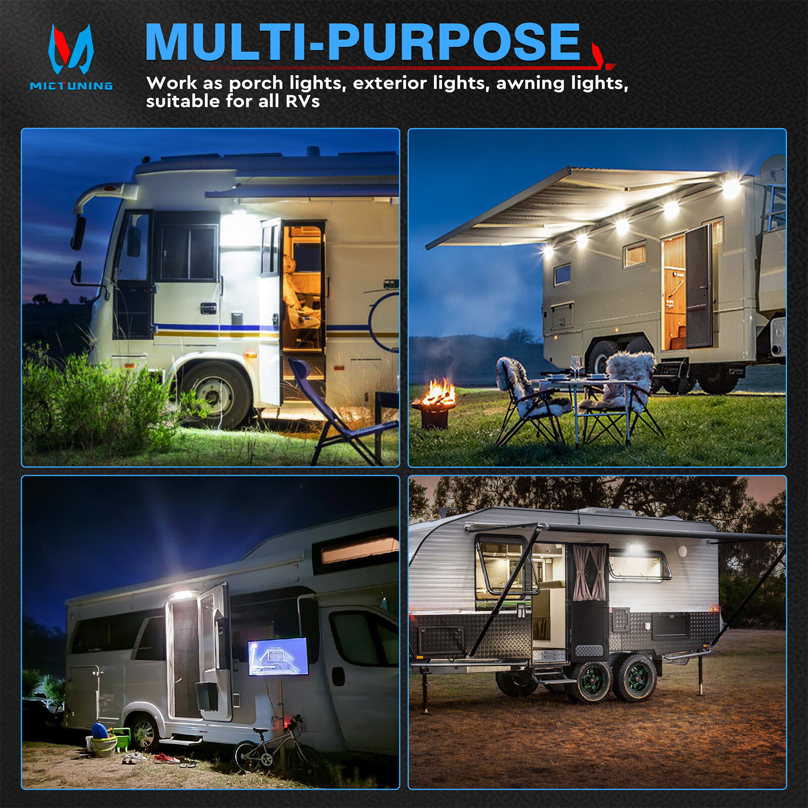 2X 5″ 45W LED Porch Lights LED Exterior Utility Awning Lights Kit For RV Camper