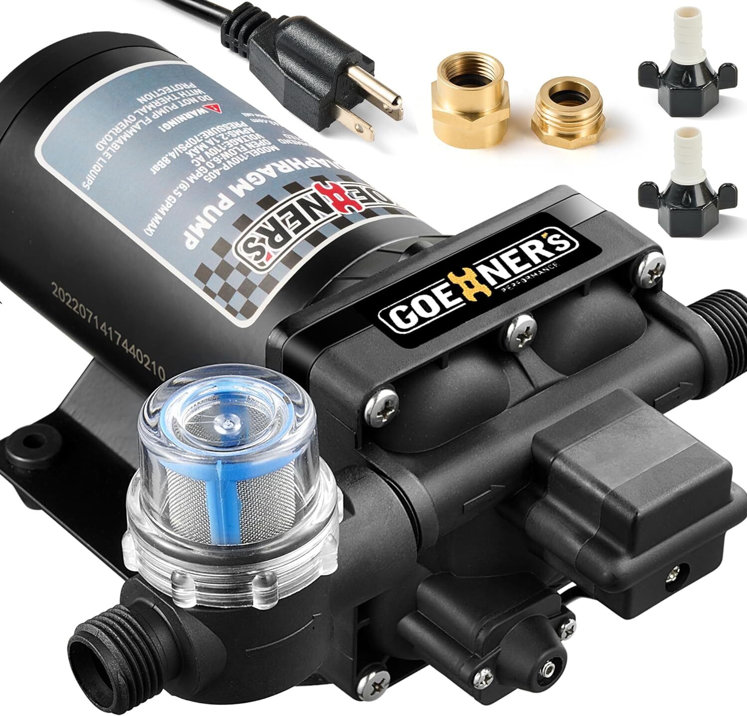 110V AC Fresh Water Pump 6GPM 70 PSI Self-Priming Diaphragm with Power Plug