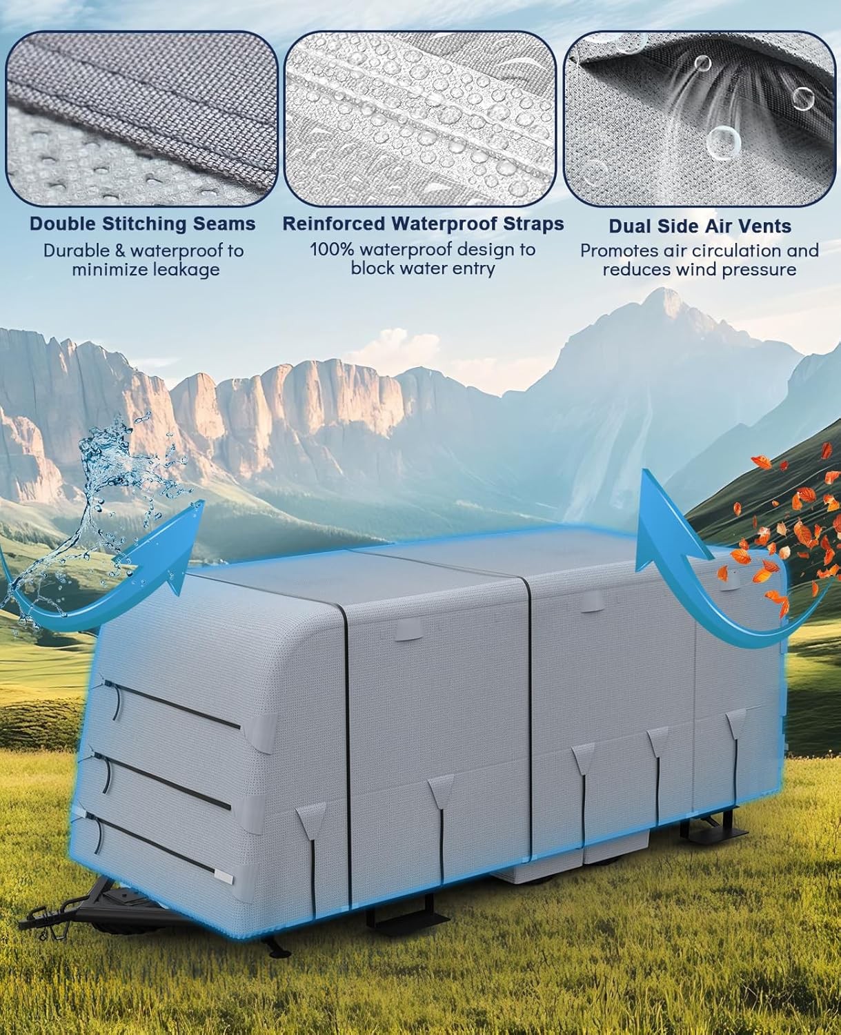 Waterproof Camper Cover Travel Trailer RV Cover 18′-35’ft W/ Zipper Extra-Thick