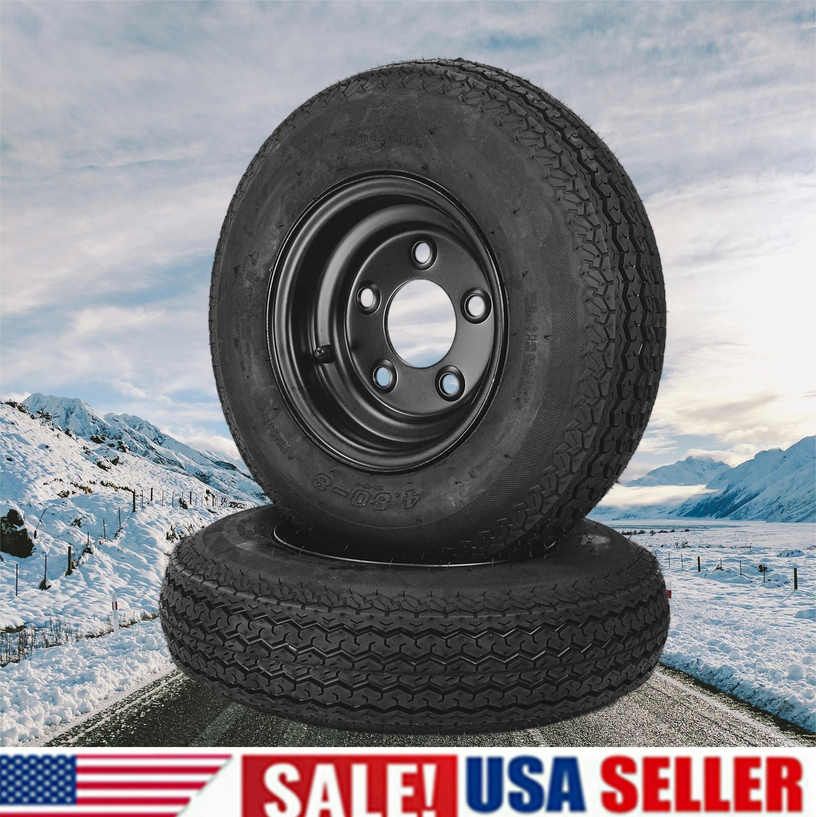 4-Pack 4.80-8 4.80×8 480-8 Trailer Tires with 8″ Rims 5 Lug on 4.5″ 6PR LRC