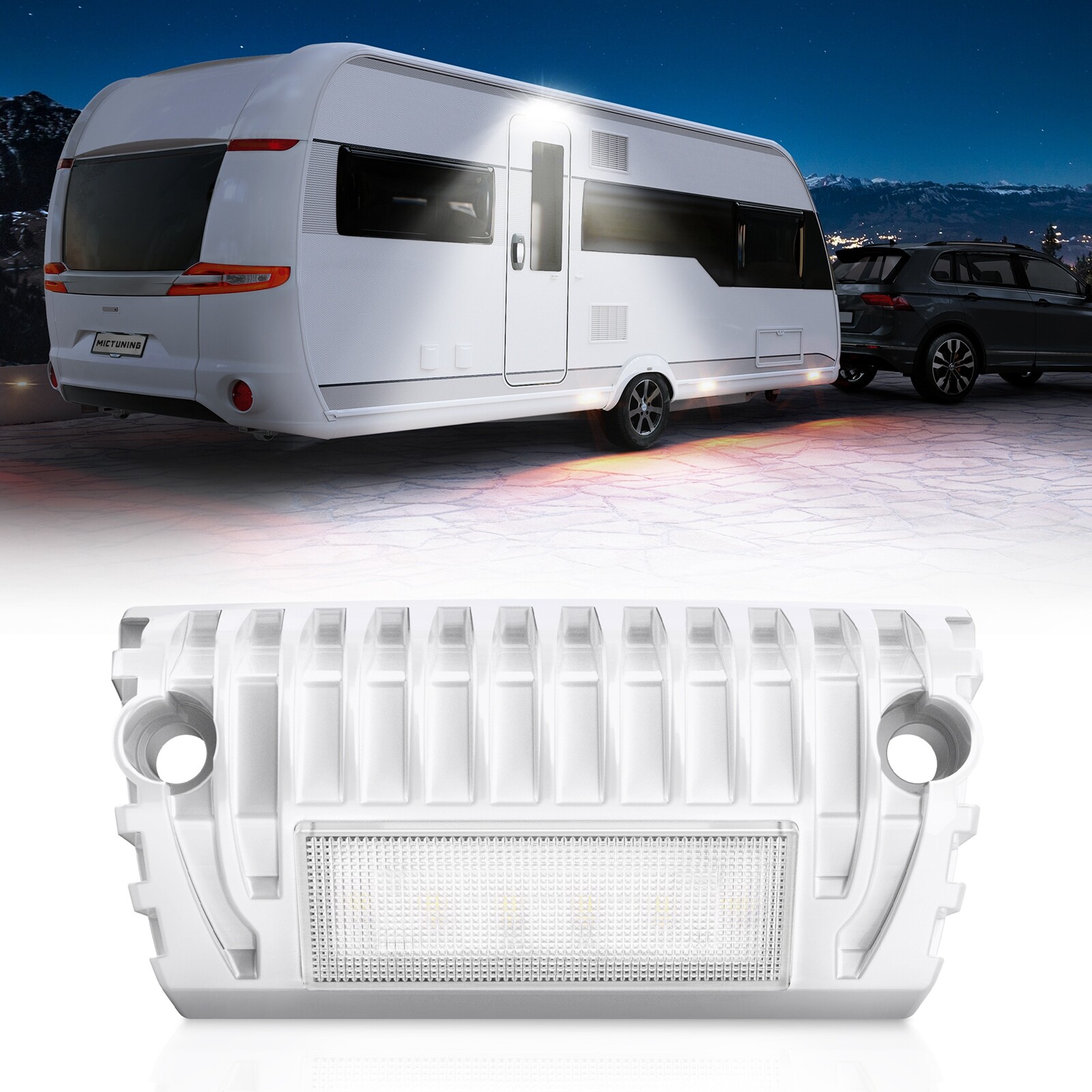 RV Exterior LED Porch Utility Light, 12V 750LM 6300K, Awning Lights White Camper