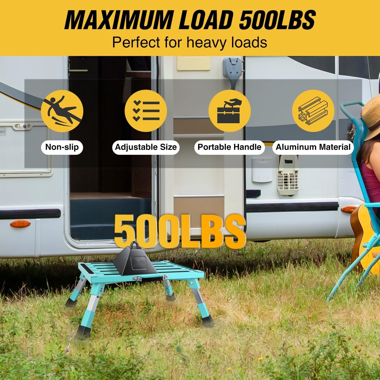 Nilight RV Step Stool Aluminum Folding Platform Steps 19×14.5 RV Steps 4 Levels