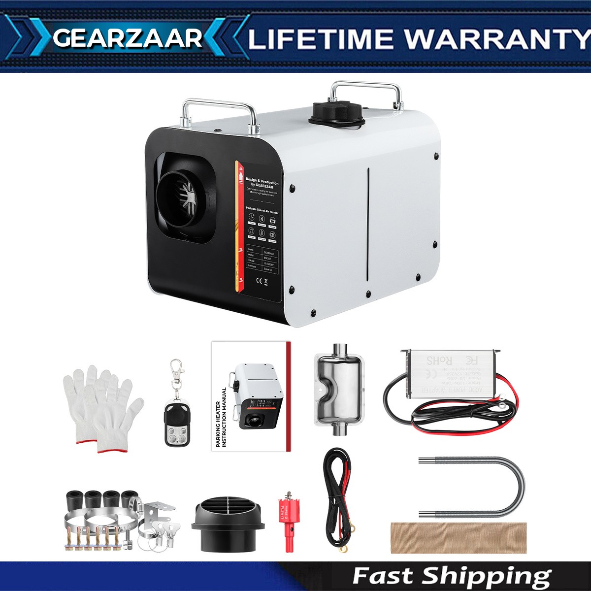 8KW Diesel Air Heater 110/12/24V with App Control W/ Bluetooth & 110V AC Adapter