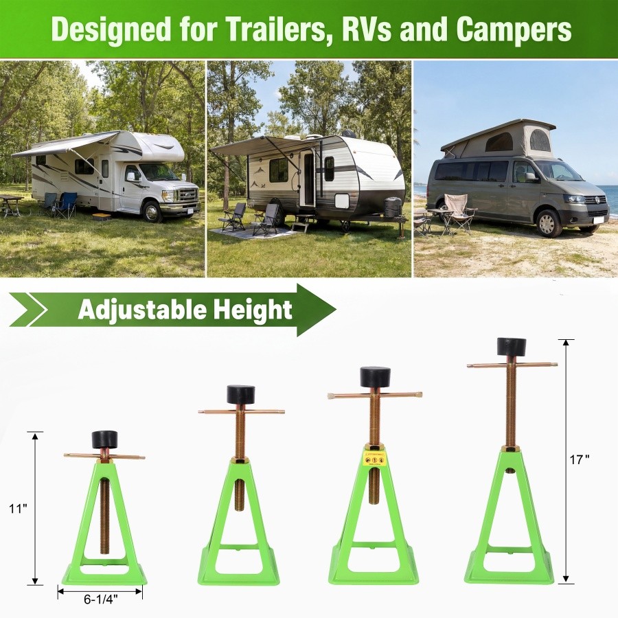 4x RV Stabilizer Jack Stand, Green Heavy Duty for Trailer Camper 3300lbs 11″-17″