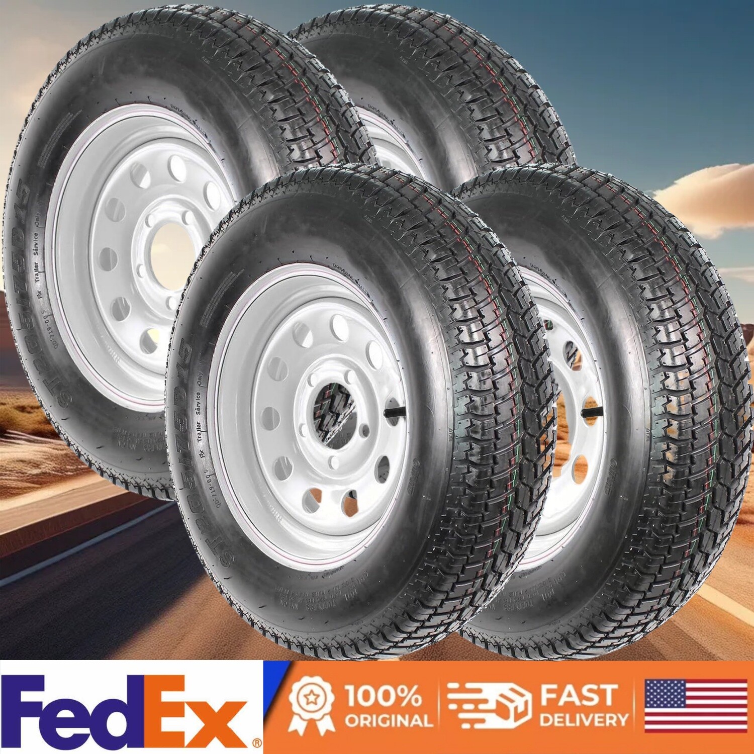 ST205/75D15 Trailer Tires and Wheels W/15″ Rims 5 Lug on 4.5″ Pitch Load Range