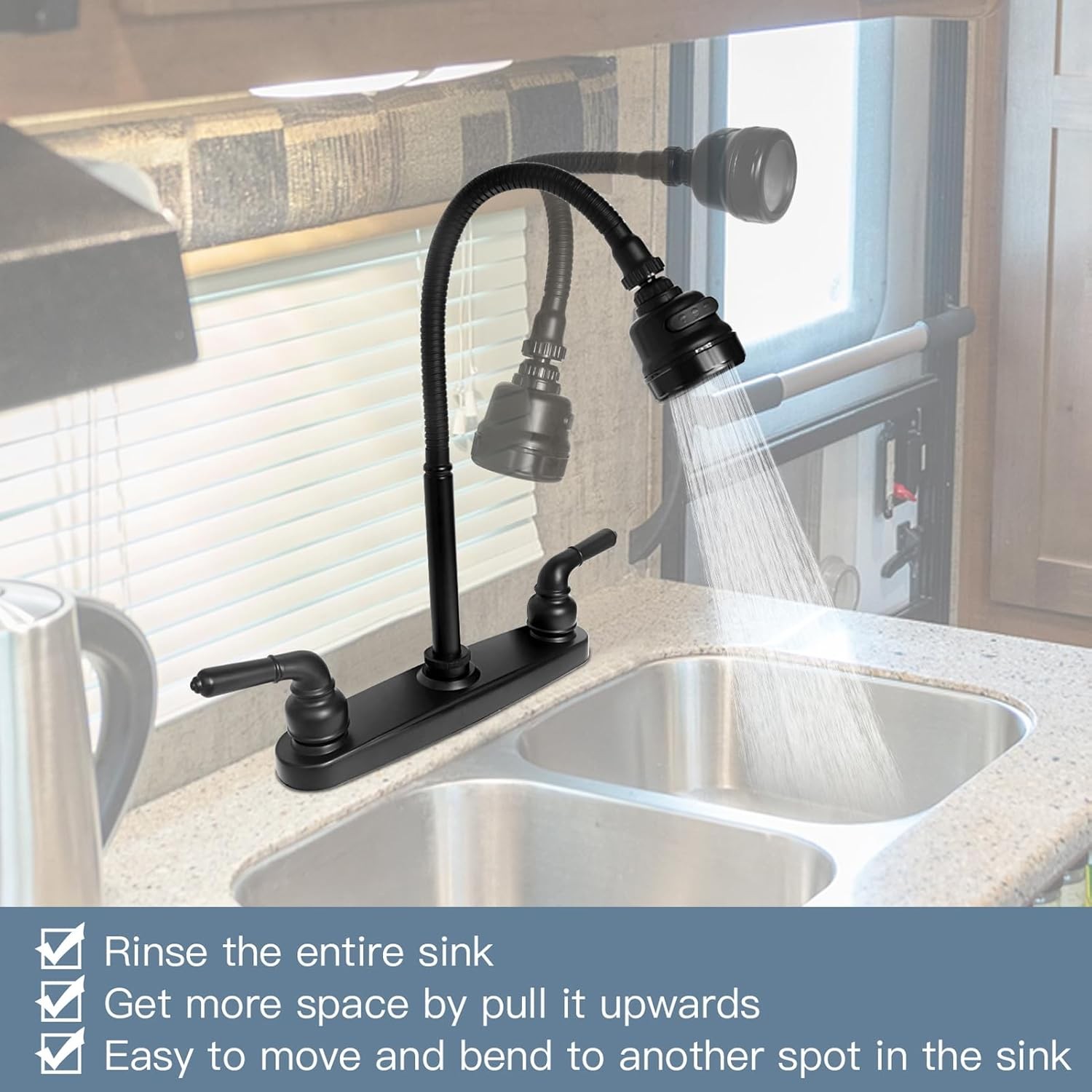 RV Kitchen Faucet,Camper RV Kitchen Sink Faucet Replacement with 2 Handles