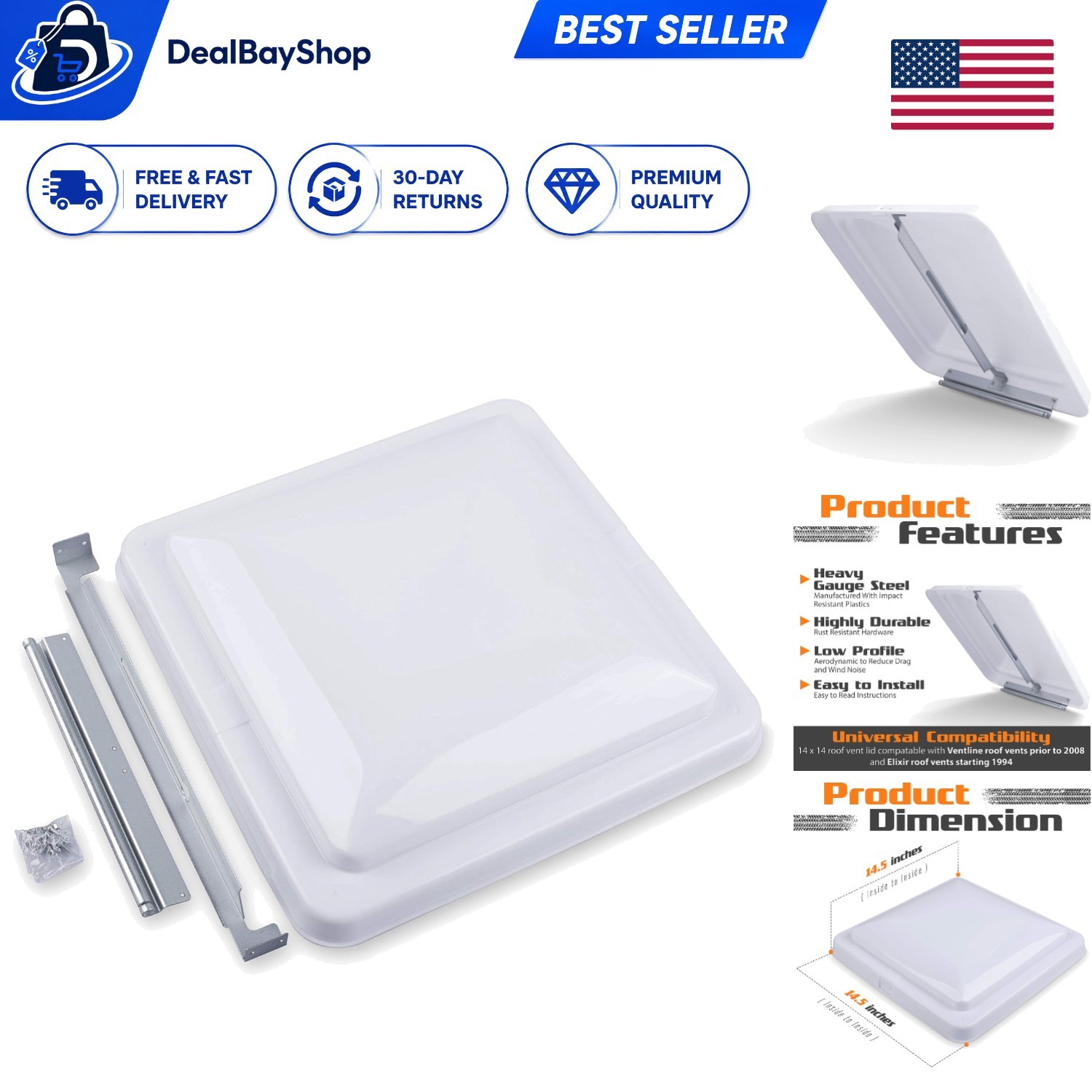Replacement 14.5 Inch RV Roof Vent Cover – Ideal for Trailers & Campers