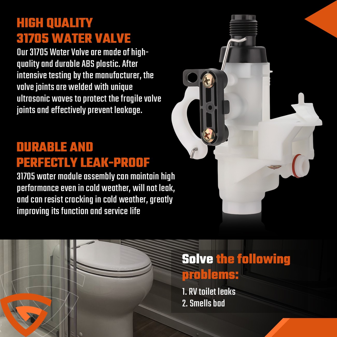 Toilet Water Module Leak Resistant Design for high low models rv toilet valve