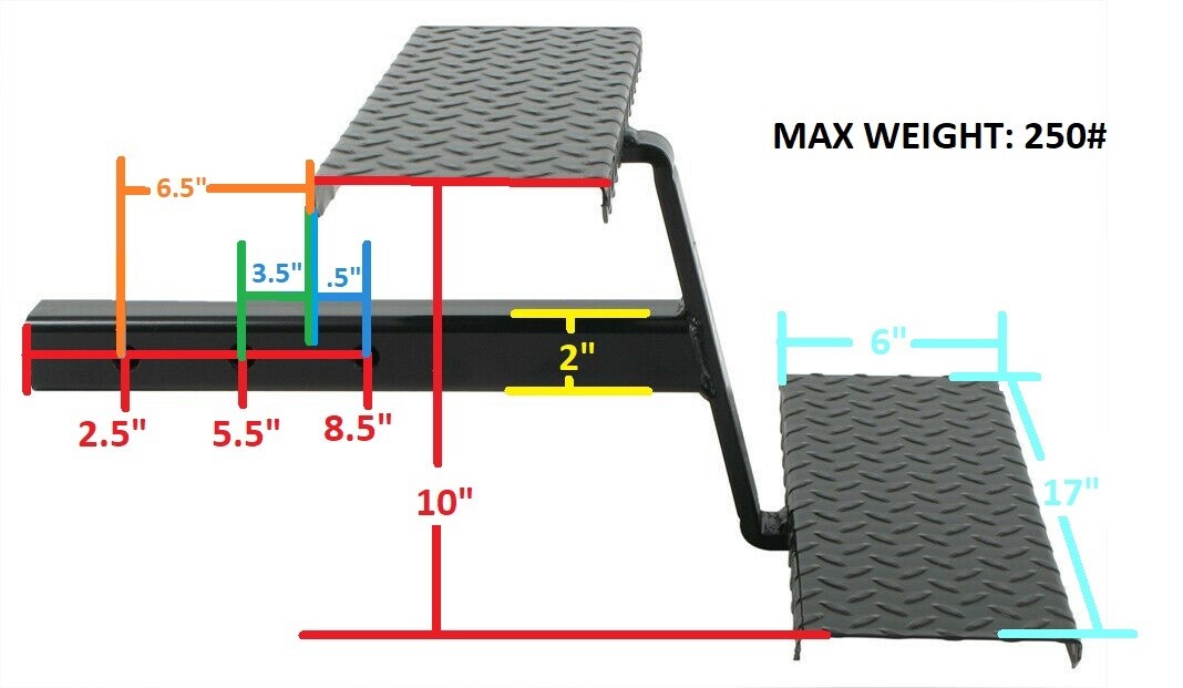 Truck Bed Step- 2″ Receiver Hitch Stairs w/ Two steel Steps RV Slide In Camper