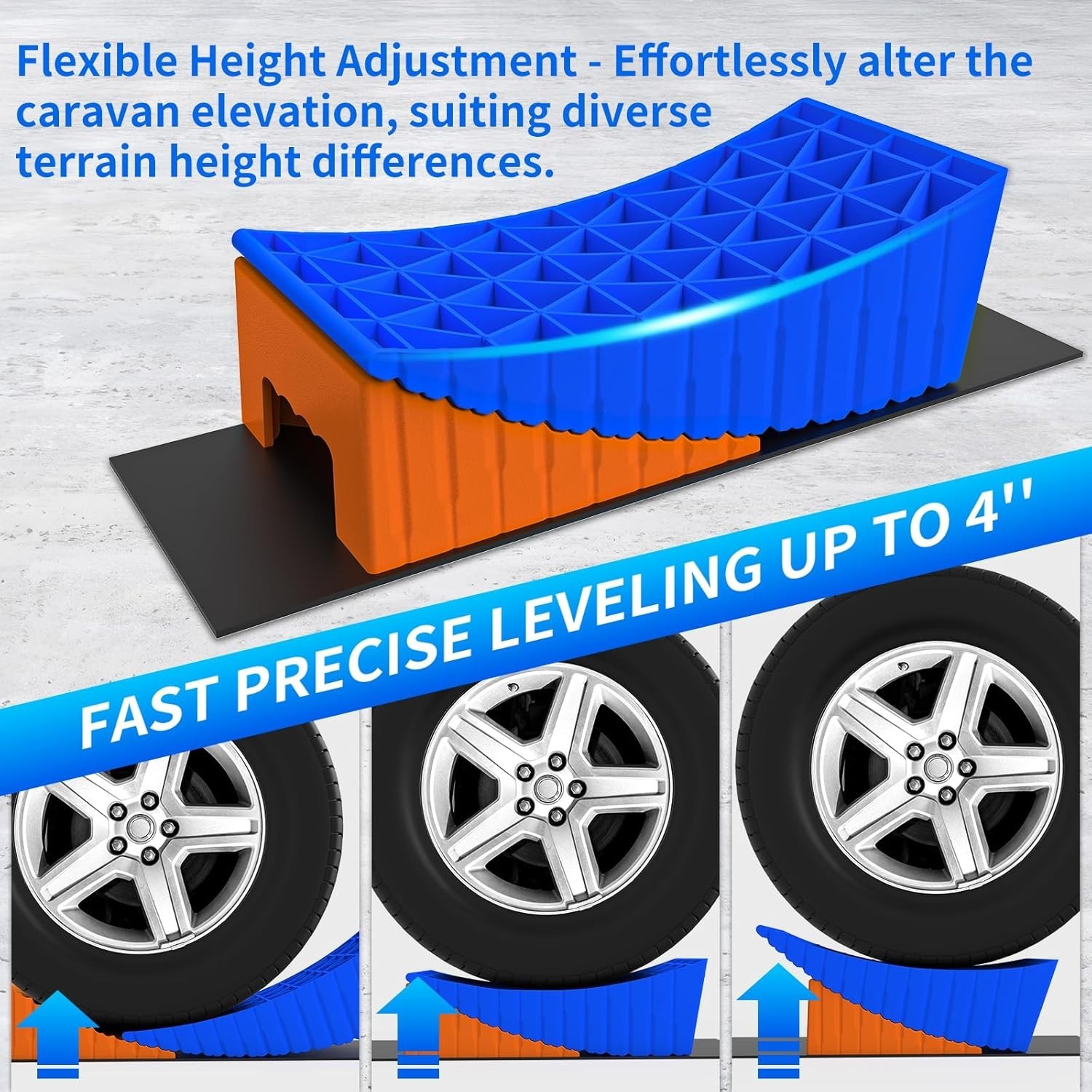 2 Pack Heavy Duty RV Leveling Blocks Curved Leveler 35000lbs Wheel Chocks Kit