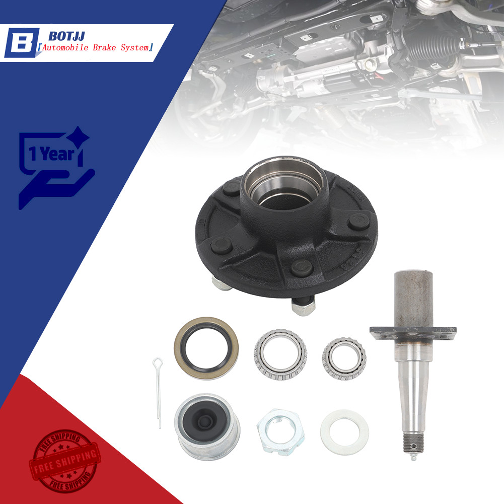 5 x 5″ Trailer Hub Kit & 8.25″×1.75″ Round with Brake Flange #84 Spindle-1 Set