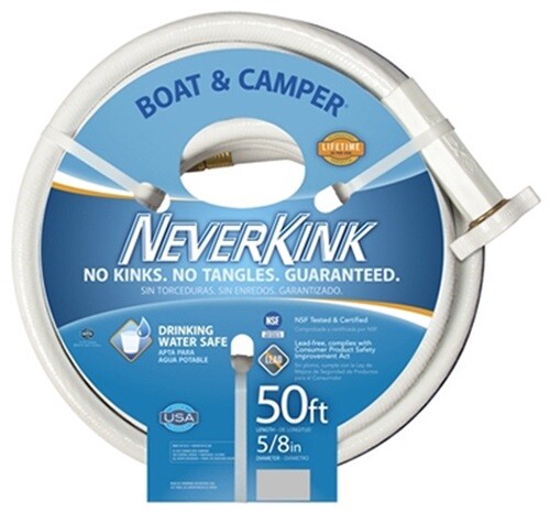 8602-50 Boat Camper RV NeverKink White Drinking Water Safe Hose 50′ x 5/8″