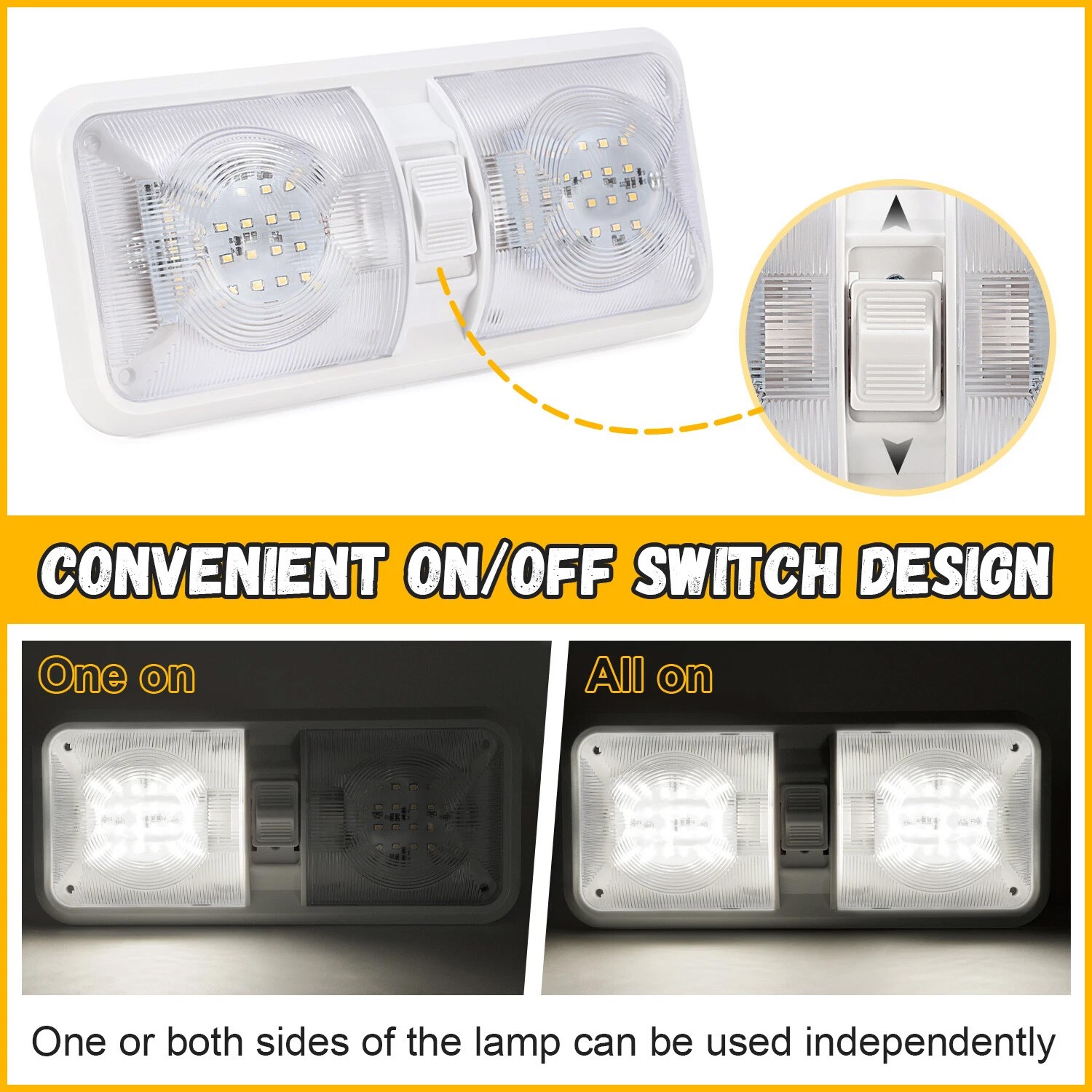 LED RV Ceiling Dome Light RV Interior Lighting w/ Switch for Trailer Camper Boat