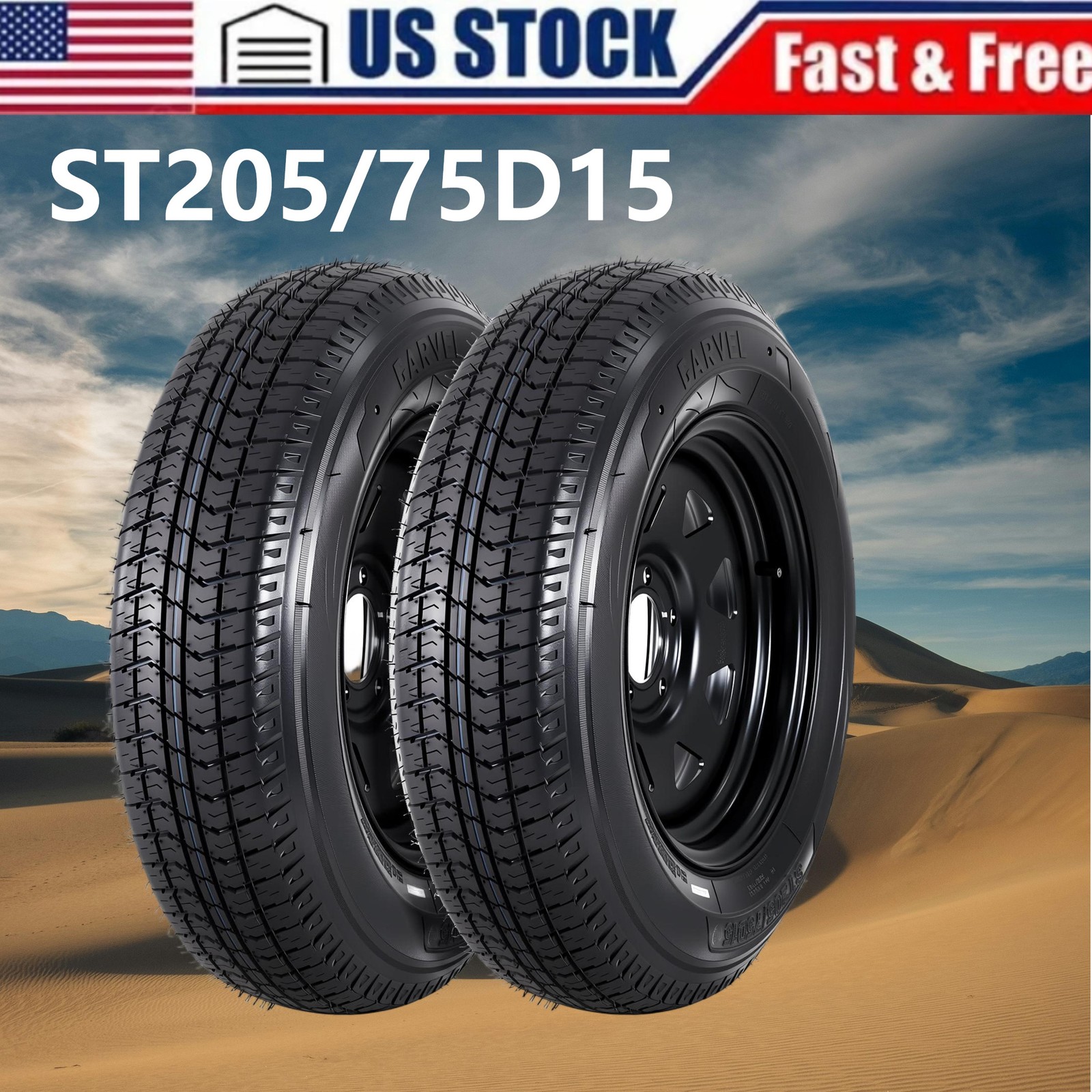 ⭐2 Pack ST205/75D15 Trailer Tires with 15″ Rims 5 Lug 6 Ply Load Range C Black