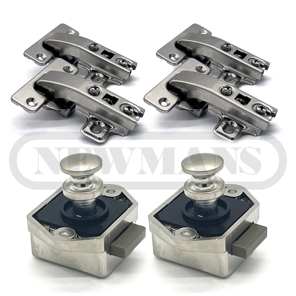 Push Button & 90º Hinges Cabinet Cupboard Campervan Motorhome Door Catch