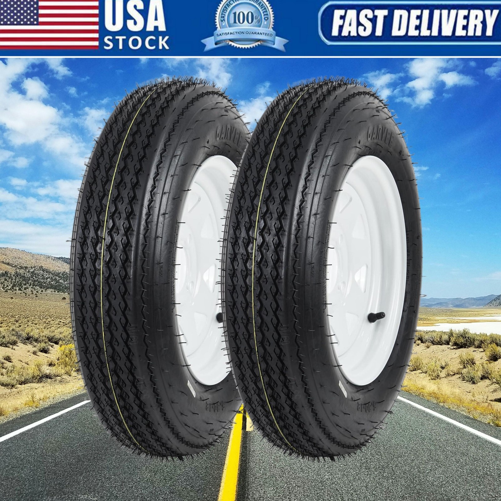 ⭐Upgraded 5.30-12 5.30×12 530-12 Trailer Tires with 12” Rims 4 Lug 6PR Set of 4