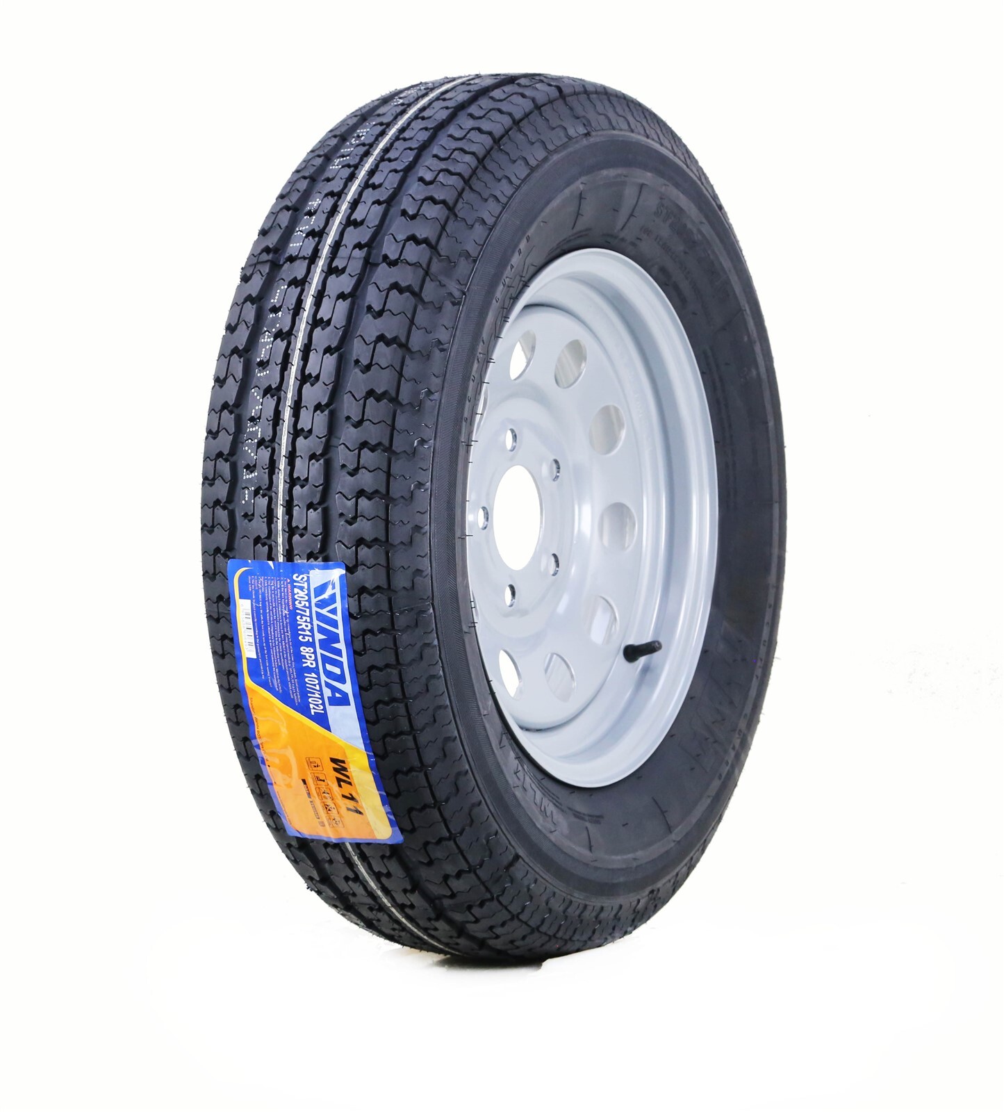 WINDA Trailer Tire Rim Assembly ST205/75R15 8-Ply D 107L 5 Lug x 4.5″ Silver Mod