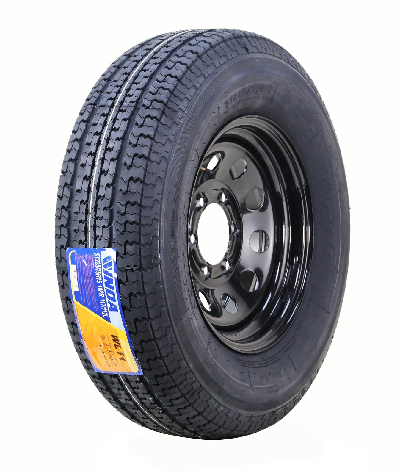 WINDA Trailer Tire Rim Assembly ST225/75R15 10-Ply E 117L 6 Lug x 5.5″ Black Mod