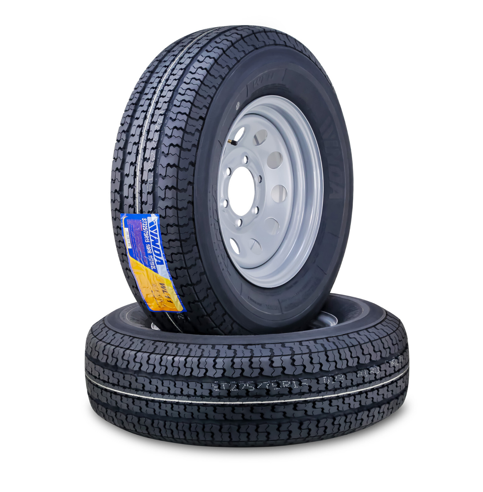ST225/75R15 WINDA Trailer Tire Rims 10-Ply E 117L 6 Lug x 5.5″ Silver Mod 2