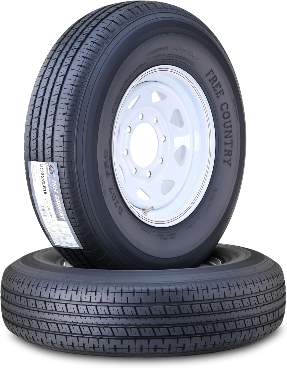 2 FC Trailer Tire Assembly ST235/85R16 12-Ply White Spoke Rim 8 Lug on 6.5″