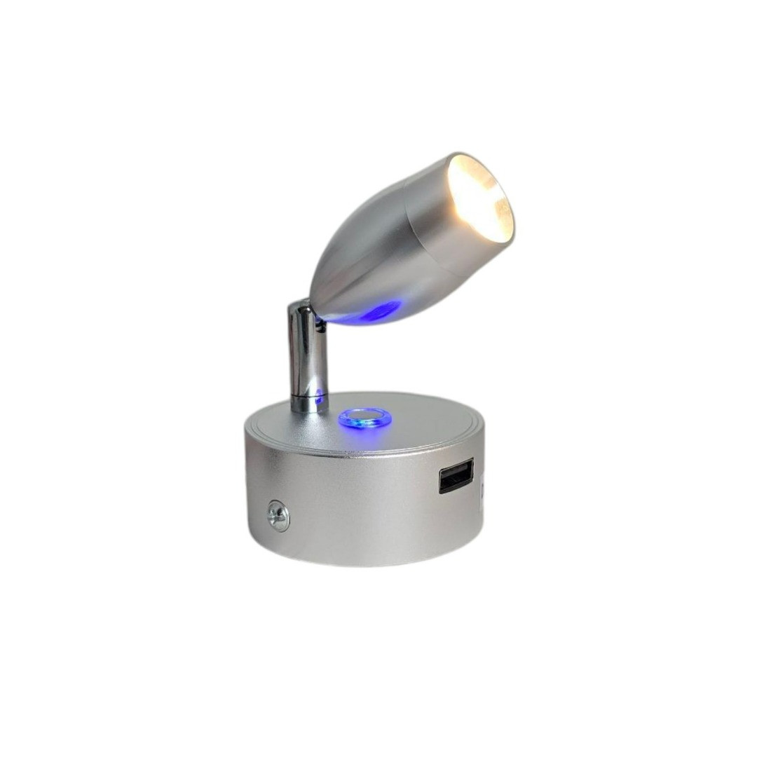 12V LED Reading Light Touch Dimmable Spotlight USB Caravan Campervan Boat 3W Lam