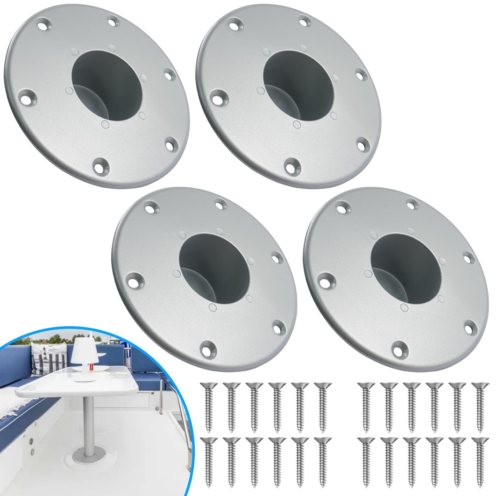4 Pack Silver RV Table Base Mount Aluminum Camper Floor Bracket Screws
