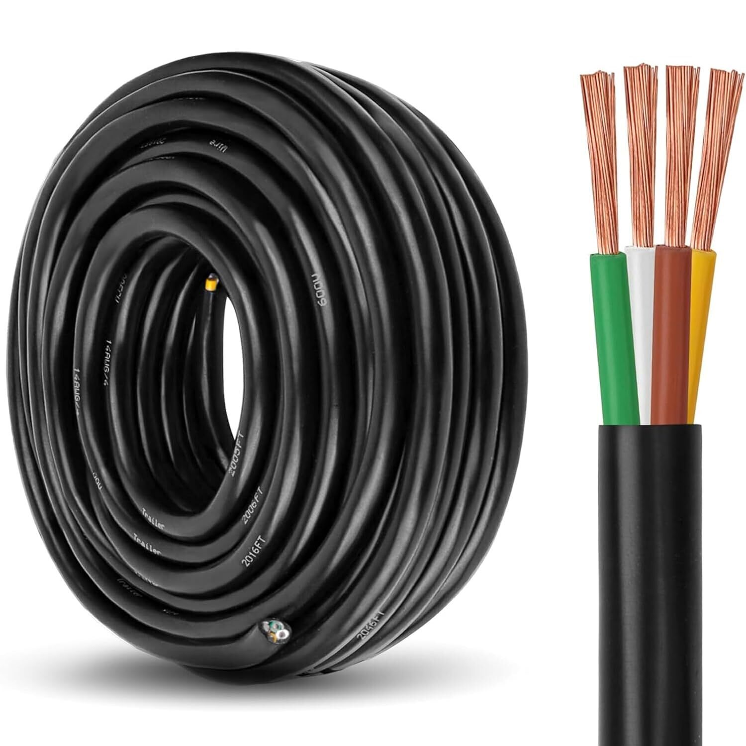 Heavy Duty 14 Gauge 4 Way Conductor Wire RV Trailer Cable Cord 100% Copper