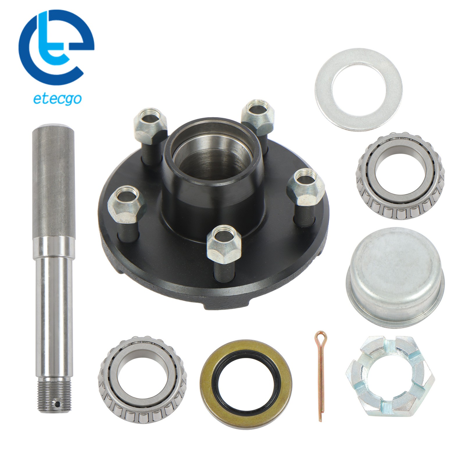 1-1/16 Inch Straight Spindle & Bearings Hub Assembly 5 Bolt on 4-1/2 Inch Circle