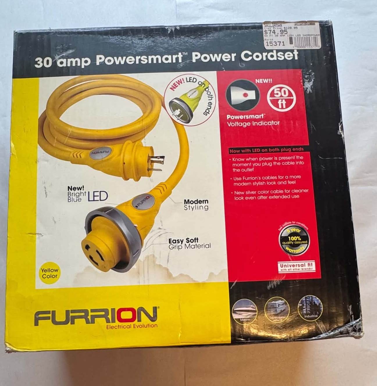 New Furrion 30A 50ft RV Marine Shore Power Cordset LED 125V Yellow F30P50-SY