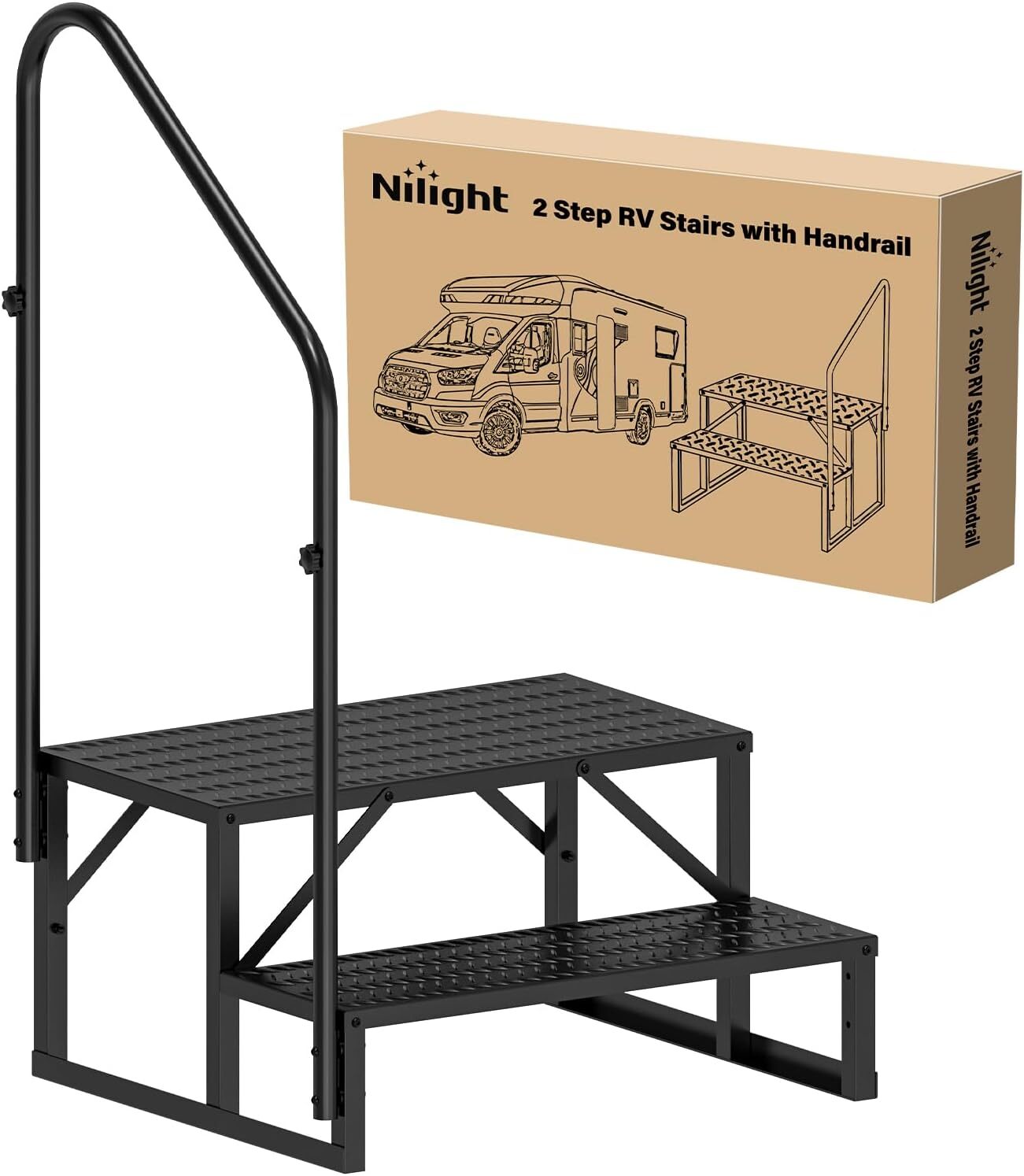 Nilight RV Steps with Handrail Hot Tub Steps Outdoor RV Stairs Step