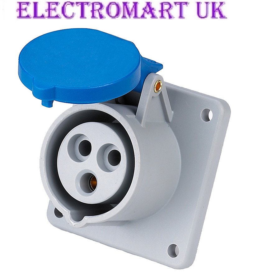 16A 240V BLUE FLUSH MOUNT MAINS HOOK UP FEMALE SOCKET COVER CARAVAN MOTORHOME